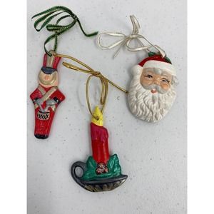 Christmas Ornaments Vintage Ceramic  Santa Candlestick Toy Soldier  set of 3